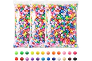 Pony Beads 3600 Pcs 6x9mm Multi-Colored Plastic Craft Beads Set, Bulk Rainbow Hair Beads 24 Assorted Colors for DIY Crafting Jewelry Making Kandi Bracelets
