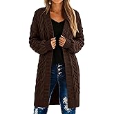 PRETTYGARDEN Long Sleeve Open Front Chunky Cardigan Sweaters for Women Cable Knit Long Cardigans Spring Outfits with Pockets