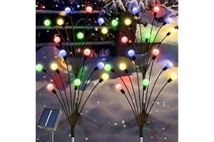 NEWHALE Set of 4 Solar Christmas Decorations, 8 Modes Solar Swaying Garden Lights, Solar Landscape Pathway Stake Lights, Outdoor Solar Christmas Lights Decor, Upgraded Base on Solar Firefly Light (Multicolor)