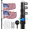 FFILY Flag Pole for Outside In Ground, 20 FT Heavy Duty Telescopic Flagpole Kit for Yard, Extra Thick Outdoor Telescoping Flag Poles with 3x5 American Flag for Residential or Commercial, Black