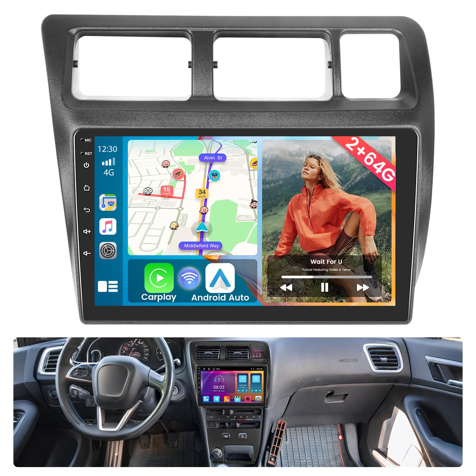 Photo 1 of [2G+64G] Android 15 Car Radio Stereo for Toyota Corolla 1991-1997, Wireless Carplay/Android Auto, 9 inch Touch Screen Radio Bluetooth/GPS/FM RDS/DSP/5G WiFi +Free AHD Backup Cam