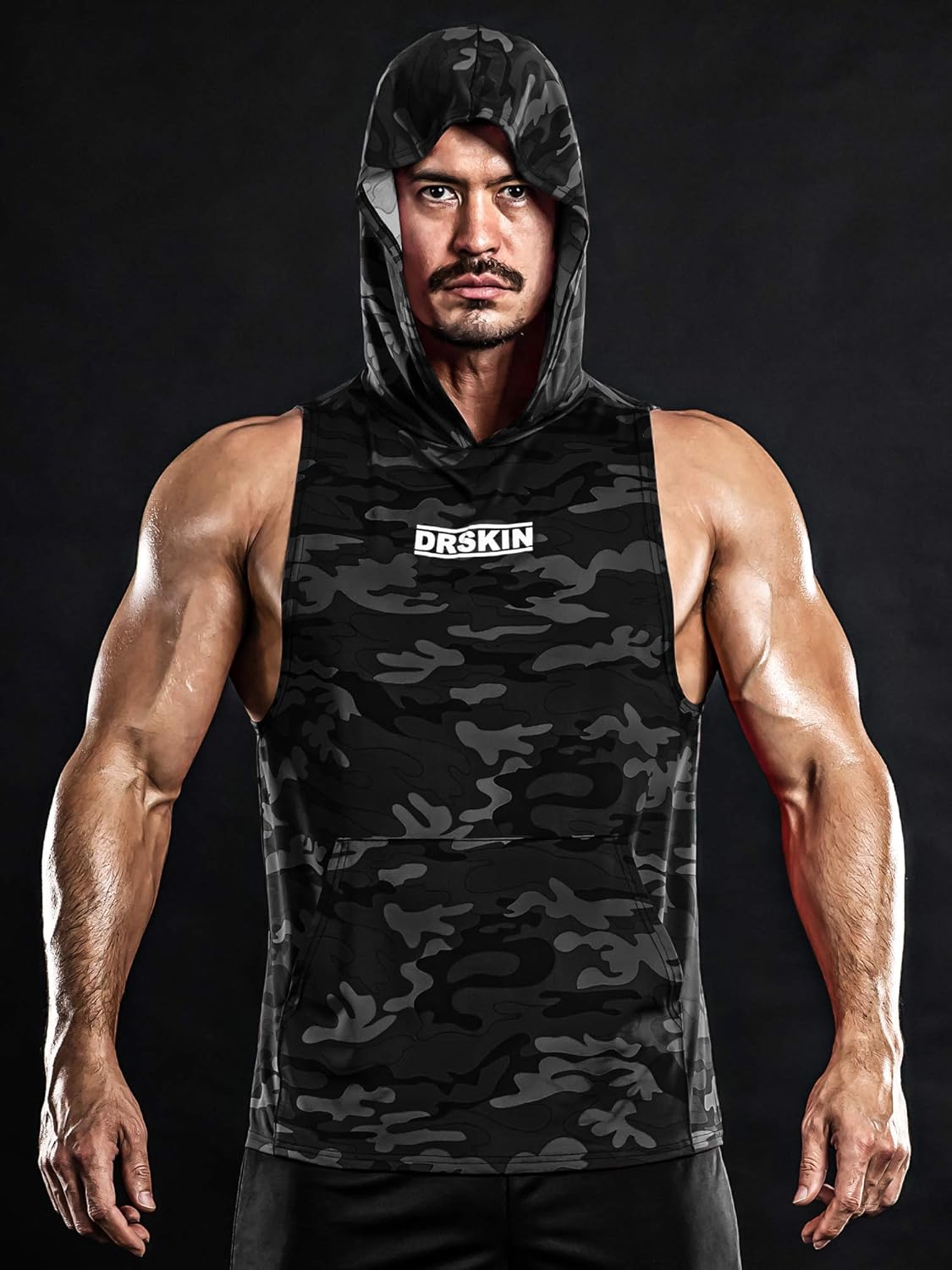 DRSKIN 1~2 Pack Men's Hooded Tank Tops Bodybuilding Muscle Cut Off T Shirt Sleeveless Gym Training Hoodies Workout Dry: Clothing