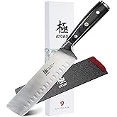 KYOKU Samurai Series - Nakiri Japanese Vegetable Knife 7" - Full Tang - Japanese High Carbon Steel Kitchen Knives - Pakkawood Handle with Mosaic Pin - with Sheath & Case