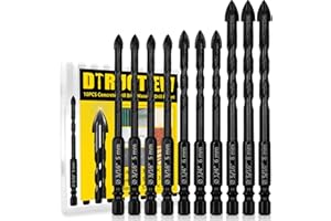 DTRUCTIEW 10PCS Masonry Drill Bits Set, 3/16"-5/16"Drill Bit Set for Concrete and Tile with Drill Bit Tungsten Carbide Tip, Concrete Drill Bit Set for Tile Glass Thin Metal Brick Concrete Plastic Wood