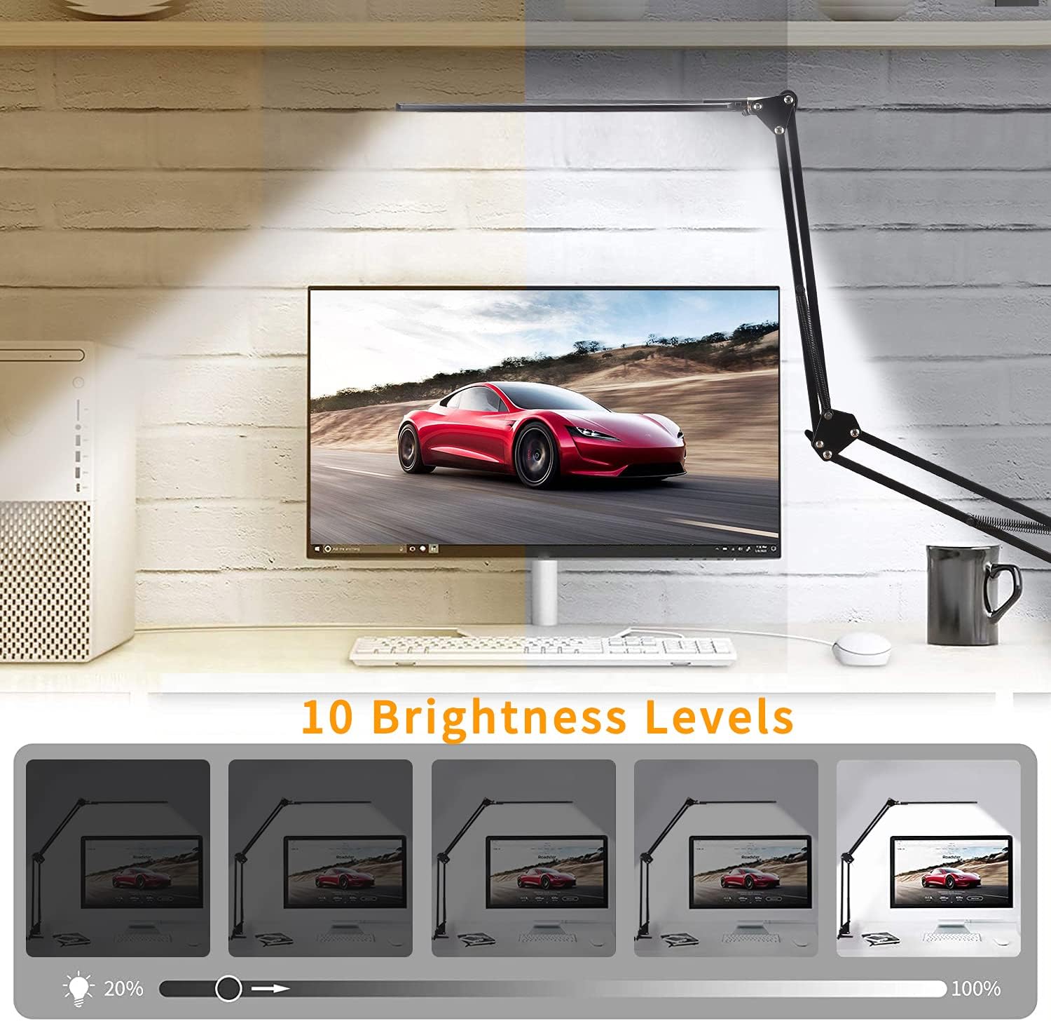 LED Desk Lamp, Adjustable Swing Arm Table Lamp with Clamp, Eye-Caring Architect Desk Light, Dimmable Lamp for Home Office with USB, 3 Lighting Modes with 10 Brightness Levels, 12W - - 