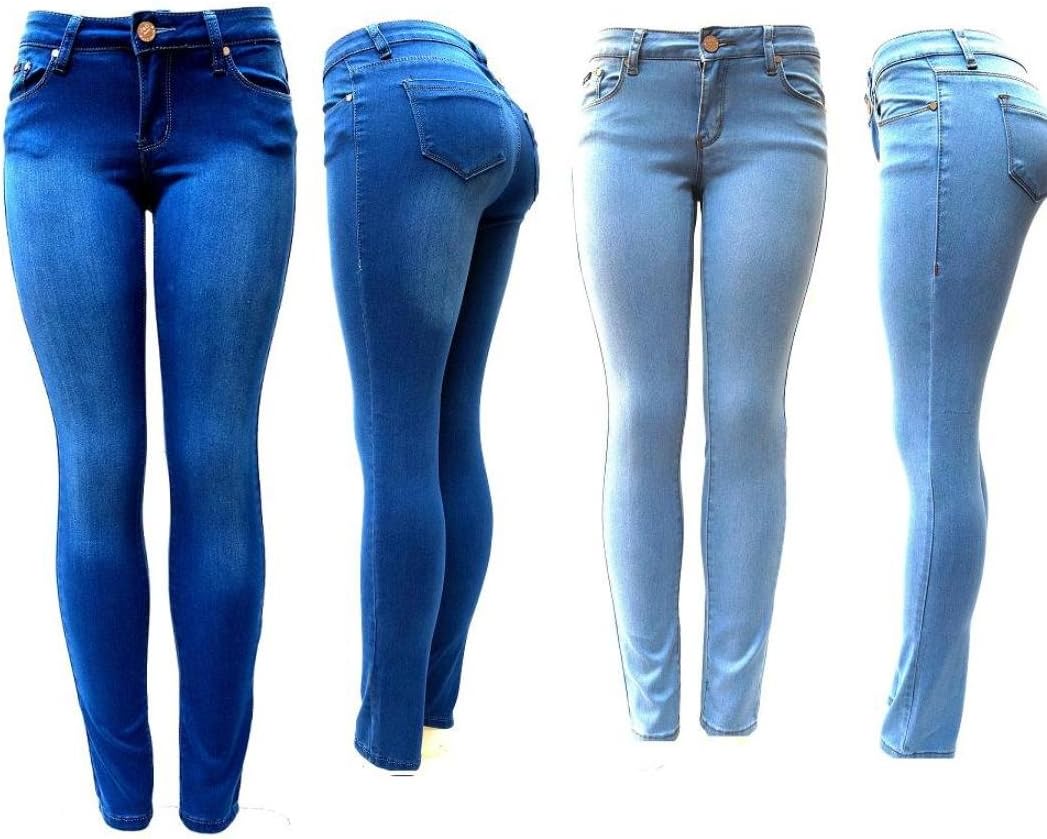 J&C Premium Blue/Dark Blue Soft Stretch Women's Denim Jeans Skinny Leg Pants