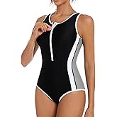ATTRACO Athletic Swimsuit Women One Piece Bathing Suit Zipper Front Lap Swimwear for Women
