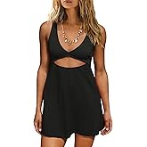 ReachMe Womens Cut Out Dresses Short Sleeveles Mini Dress Summer V Neck A Line Dresses Beach Vacation Dress