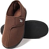 Happy Touch Men's Adjustable Wrap 80-D Memory Foam Diabetic Slippers for Swollen Feet, Edema, Arthritis, Elderly Indoor/Outdoor w/Anti Slip Sole