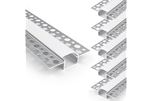 LEDLampsWorld 6-Pack 3.3FT/1M Plaster-in LED Channel, Trimless Recessed LED Strip Channel with Milky Diffuser, Drywall Aluminum LED Channel Profile for Drywall Ceiling Wall (Double-Edge)
