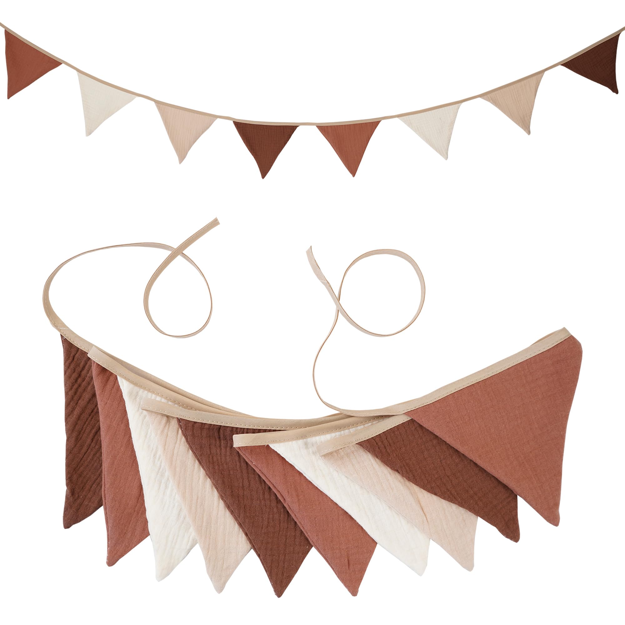 Tongyixin Decorative Bunting for Children's Beds, 2.6 m Children's Bedroom, Cotton Fabric, Colourful Bunting for Baptism, Birthday, Wall Decoration, Christmas Home Decoration (Elegant-coffee) — image 1