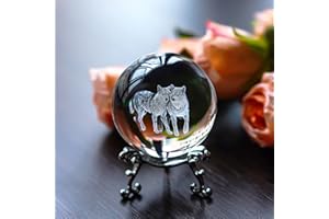 ZEERSHEE 60mm Wolf Crystal Decor Ball with Stand 3D Glass Laser Engraved Wolf Gifts for Wolf Lovers Decorative Glass Wolves Sphere Figurine for Home Office Paperweight Wolves Gifts