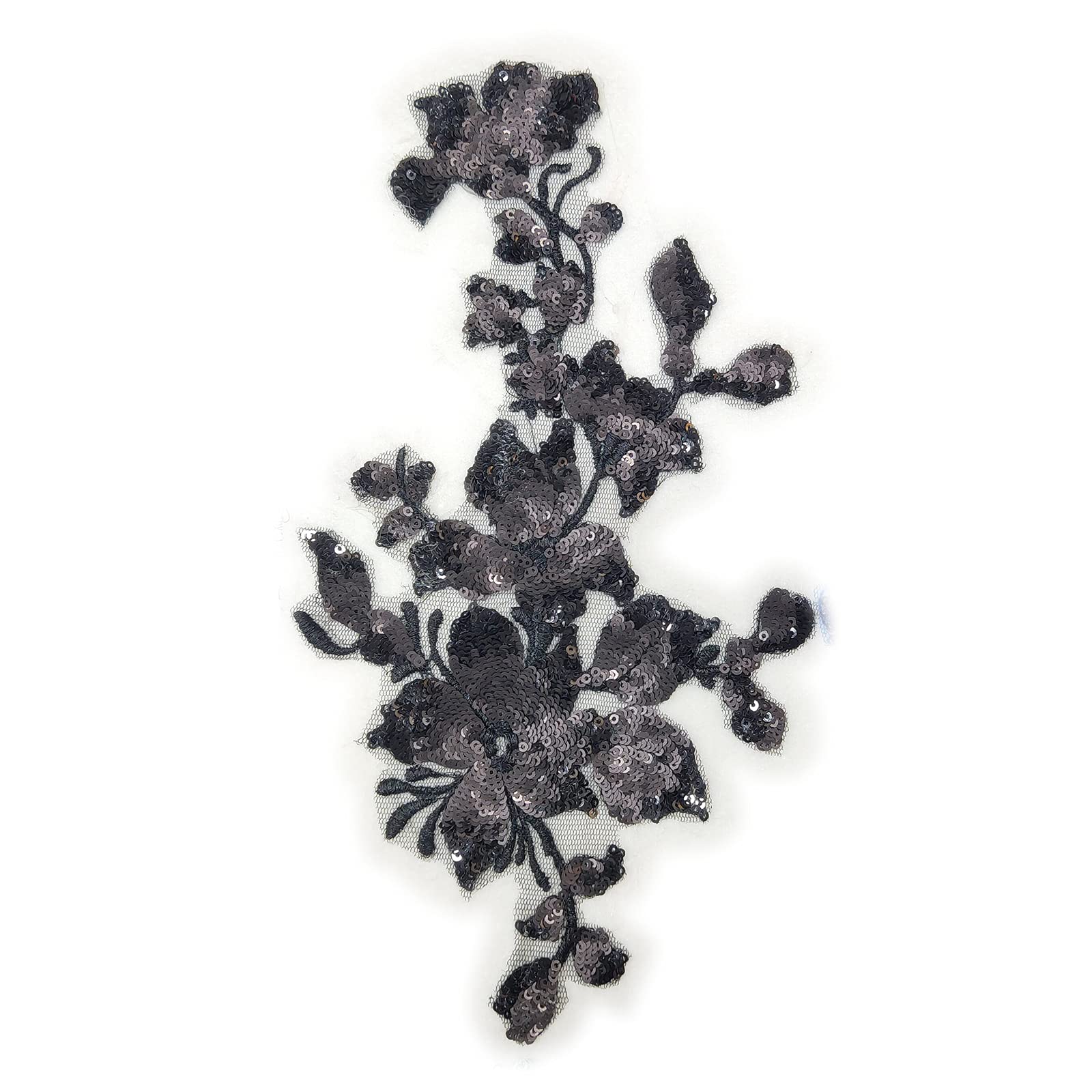 SUNMOVE Embroidery Sequin Lace Applique Sewing Flower Fabric Collar Patch for Wedding Gown Dress Bridal DIY Crafts(Black)