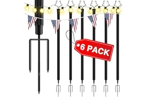 Sandinrayli String Light Poles, Set of 6 Outdoor Black Metal Poles for Hanging String Lights. Sturdy Hanging Pole for Outdoor String Lights, Creating an Enchanting Ambiance in Your Patio or Garden.