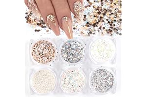 FANJEIS Holographic Nail Art Kits 6 Boxes 3D Glitter Metallic Shining Flakes Acrylic Powder Dust Sequins Decoration Holographic Manicure Tips (Vintage Color)