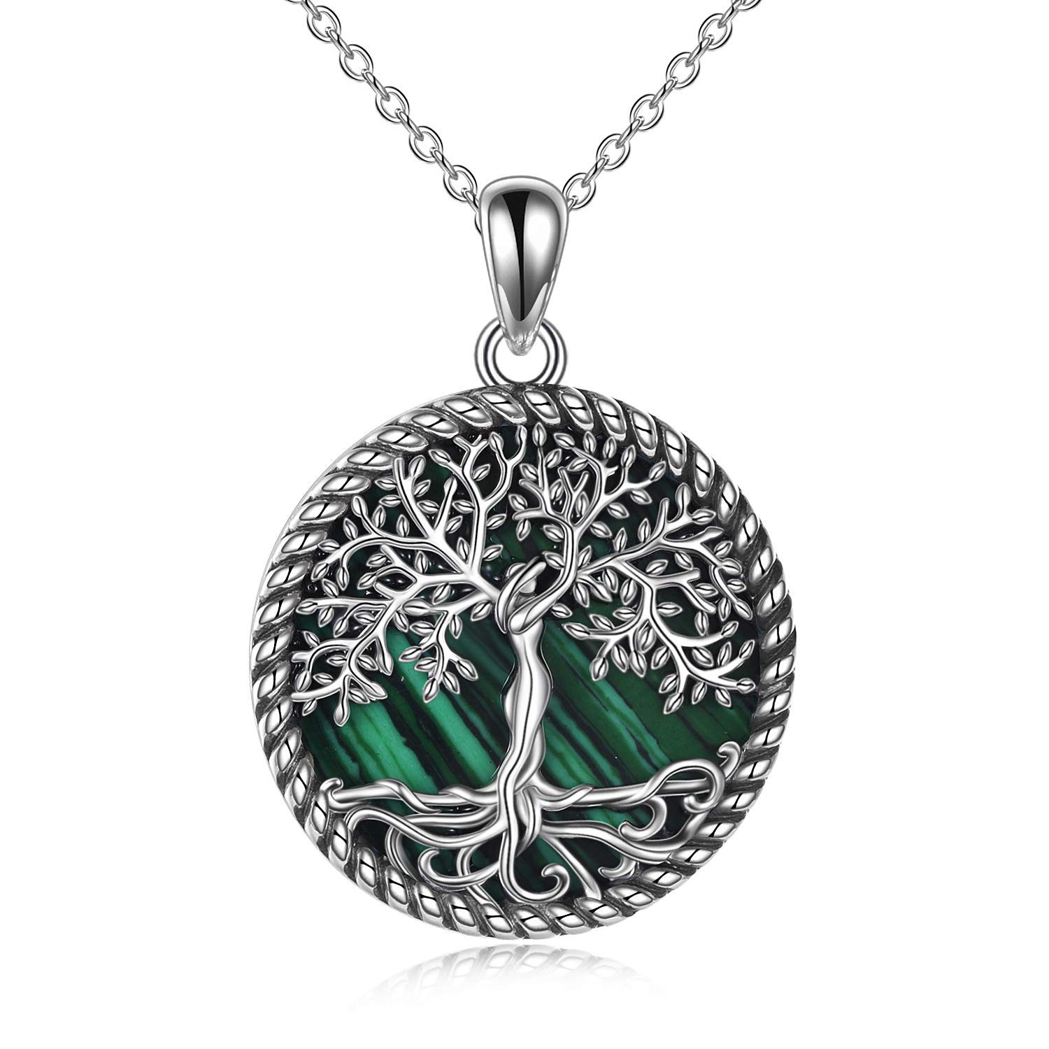 YAFEINI Tree of Life Necklace Sterling Silver Malachite Tree of Life Pendant Necklace for Women Jewelry