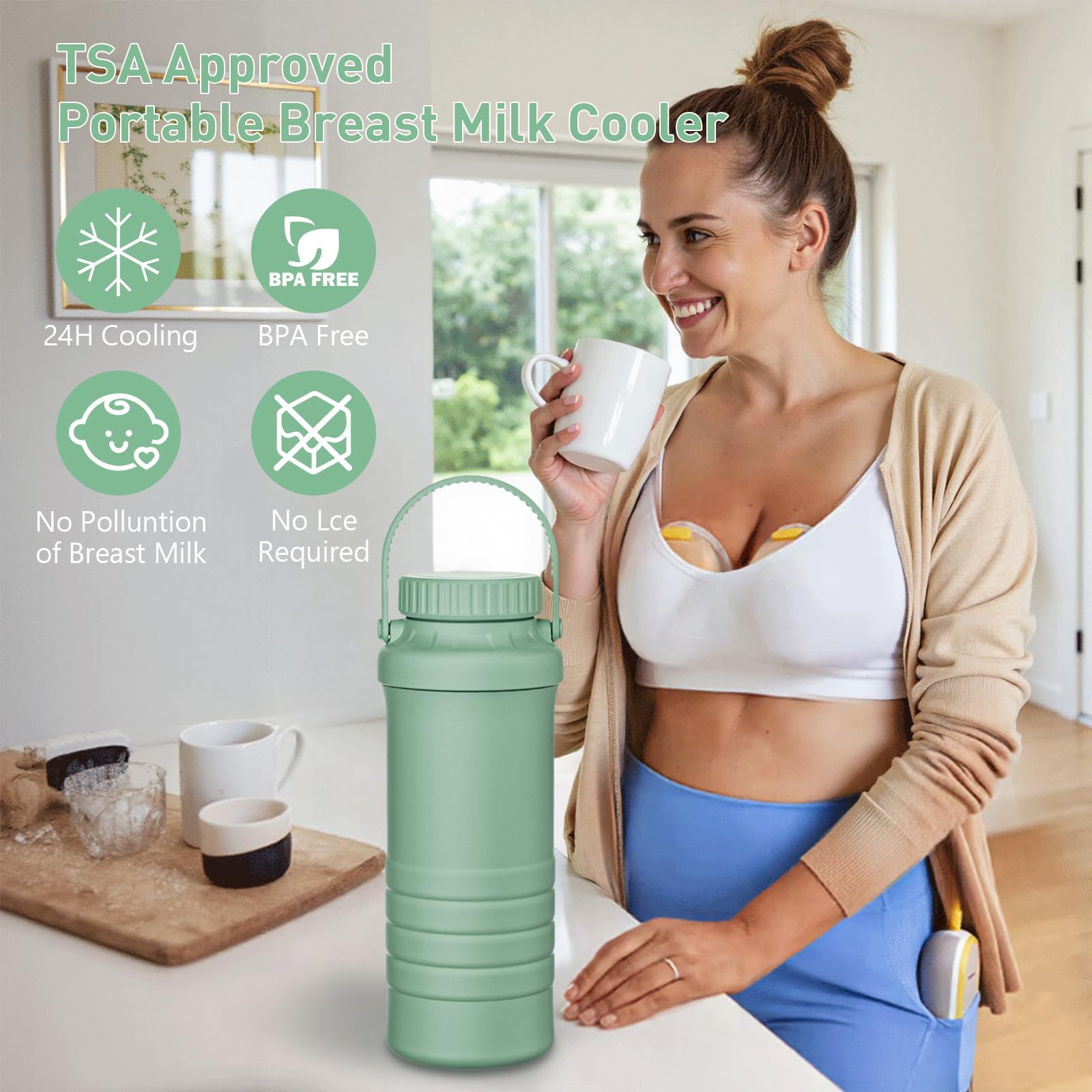 Breast Milk Cooler breastmilk cooler Bottle - 22oz Milk Cooler Portable for Outdoor Travel Mom, Keeps Milk Fresh Cooling for 24 Hours, Breastfeeding Essentials with 2pcs Bottle for Breastmilk Storage