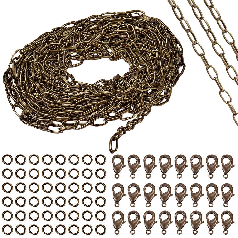 SUNNYCLUE 1 Roll 5m 16.4 Feet Rectangle Jewellery Making Chain Bulk 5mm Antique Bronze Cable Chain with 20pcs Lobster Clasps and 50pcs Jump Rings for Necklace Earring Bracelet Making