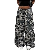 Milumia Girl's Bottom Camo Cargo Pants Low Waist Baggy Wide Leg Trousers with Pockets