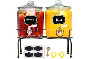 ACCGUAN 1-Gallon Drink Dispenser,Glass Drinking Dispenser with Glass Lid,Mason Drink Dispenser for Parties, Bar, Wedding, Homemade Juice, Laundry Detergent Dispenser,Picnics, Barbecues and Daily,2 pcs