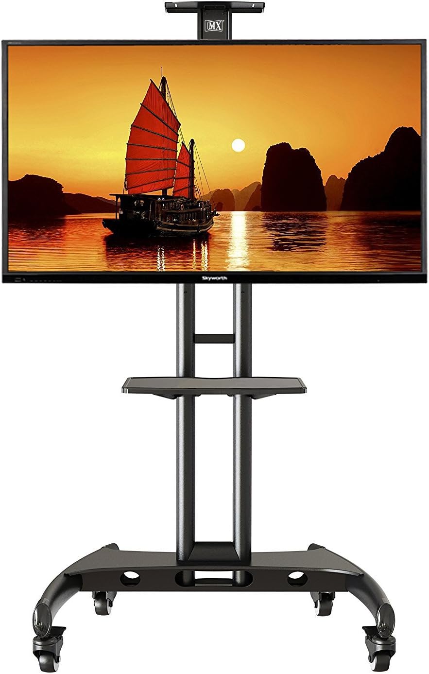 MAXCART Universal Adjustable Panel with Multi-functional and Professional Mobile Stand Upto 45 kg with 1 Middle AV and 1 Top Shelf for 32-65 Inch LCD LED Plasma TV