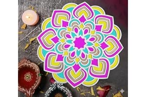 ARTISENIA Wooden DIY Floral Diwali Rangoli Decor with MDF Laxmi Charan Paduka | Easy-to-Use 11-Inch Round Rangoli Template with Diya Cut Work | Traditional Rangoli Diwali Decoration (Design1)