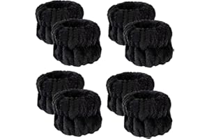 8Pcs Anmieciu Microfiber Spa Wristbands - Wrist Towels for Face Washing, Arm Bands to Prevent Liquid Spilling (Black)