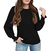 Haloumoning Girls Long Sleeve Shirts Kids Fashion Crew Neck Tunic Tops Blouse 5-14 Years
