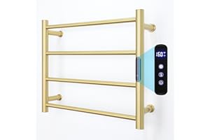 MEIJIELUO 4 Bars Towel Warmer Rack, Wall Mounted Heated Towel Rack with Timer & Temperature Control, Electric Gold Towel Warmers for Bathroom(4 Bars Brushed Gold B, Hardwired)
