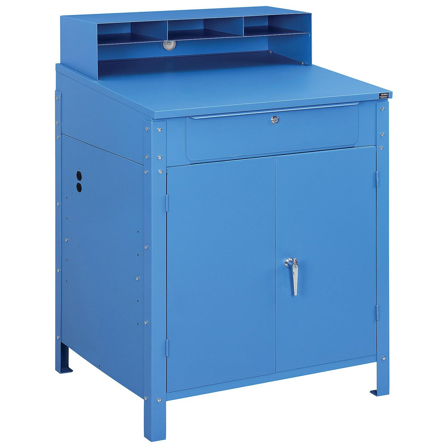 Shop Desk w/Lower Cabinet, Pigeonhole Compartments, 34-1/2"W x 30" D x 51-1/2"H, Blue
