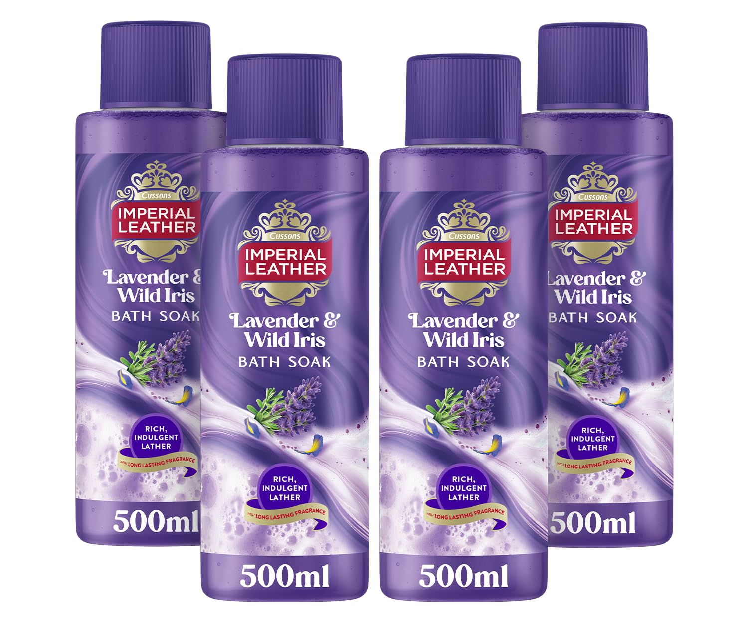 Imperial Leather Relaxing Bath Soak, Lavender & Wild Iris, Rich & Creamy Bubble Bath, Gentle Skin Care, Bulk Buy, Pack of 4 x 500ml