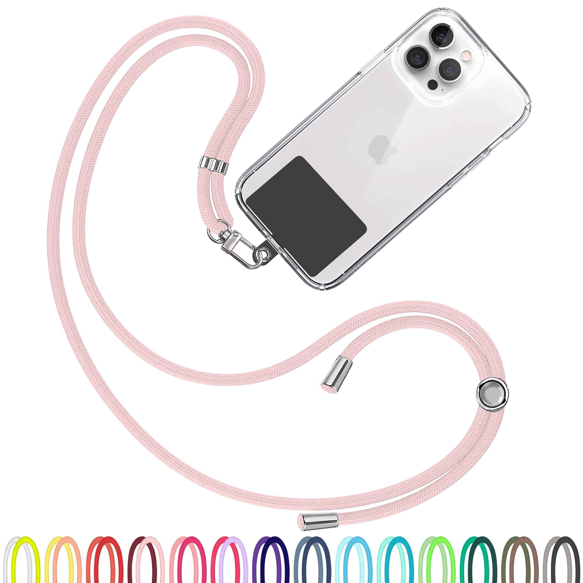 TBOC Cell Phone Lanyard [Light Pink] - Comfortable Universal Smartphone Lanyard - Easy to Use Neck Phone Holder [Black Patch] - Adjustable Length Phone Strap Crossbody - Fits All Mobile Phones