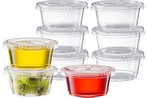 Pantry Value [2 oz. - 200 Count Clear Disposable Plastic Portion Cups with Lids - Small Plastic Condiment Containers for Sauce, Salad Dressings & Portion Control