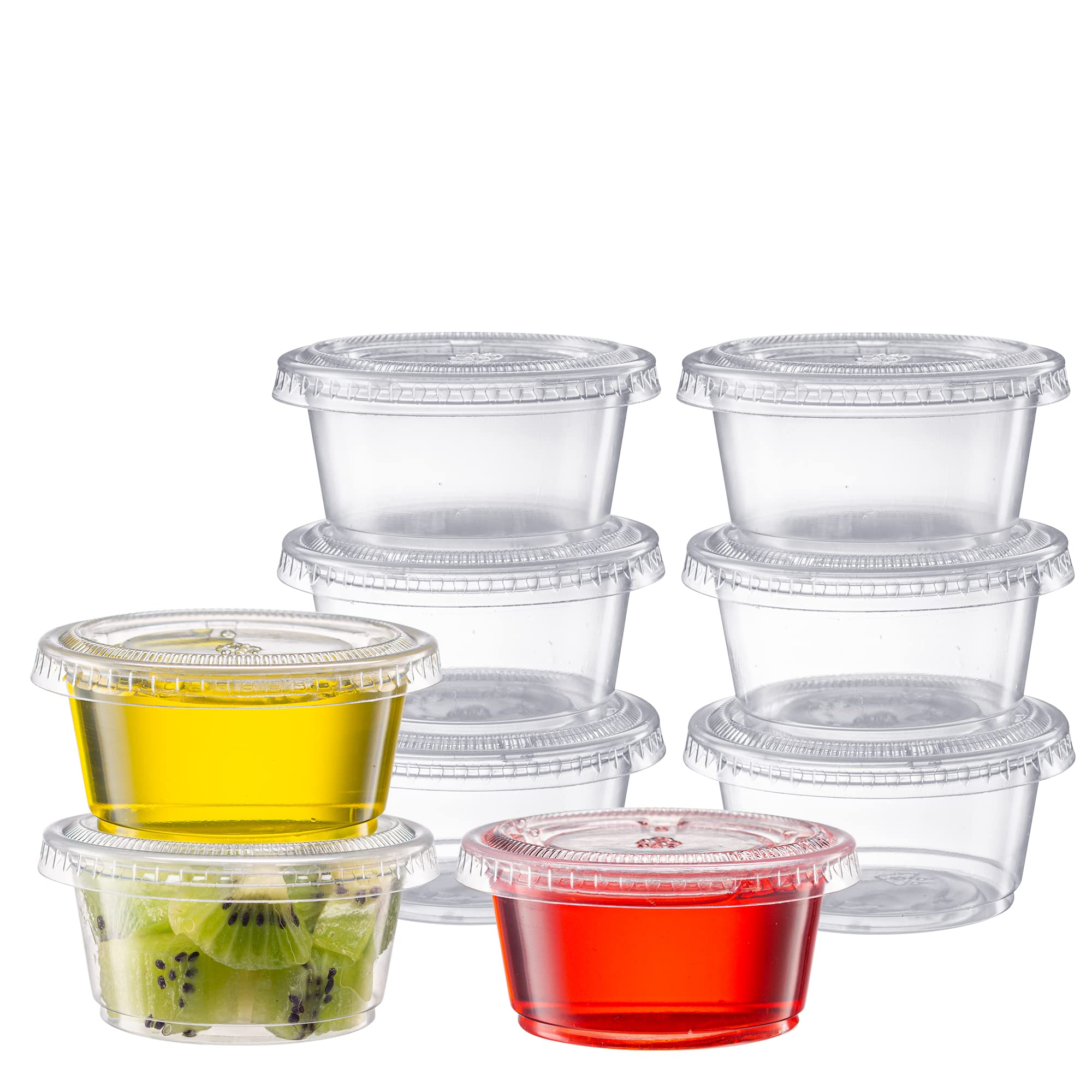 Photo 1 of Pantry Value [2 oz. - 200 Count Clear Disposable Plastic Portion Cups with Lids - Small Plastic Condiment Containers for Sauce, Salad Dressings & Portion Control