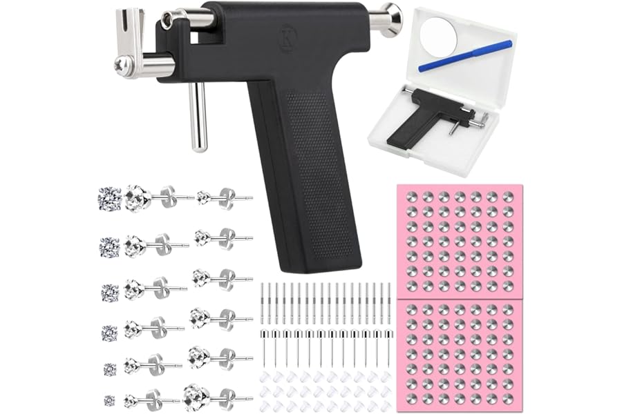 Professional Ear Piercing Gun Kit, Reusable Piercing Gun with Stainless Steel Piercing Earrings Studs, Crystal Earrings for At Home Salon Earlobe Cartilage Helix Tragus Piercing Tool Kit