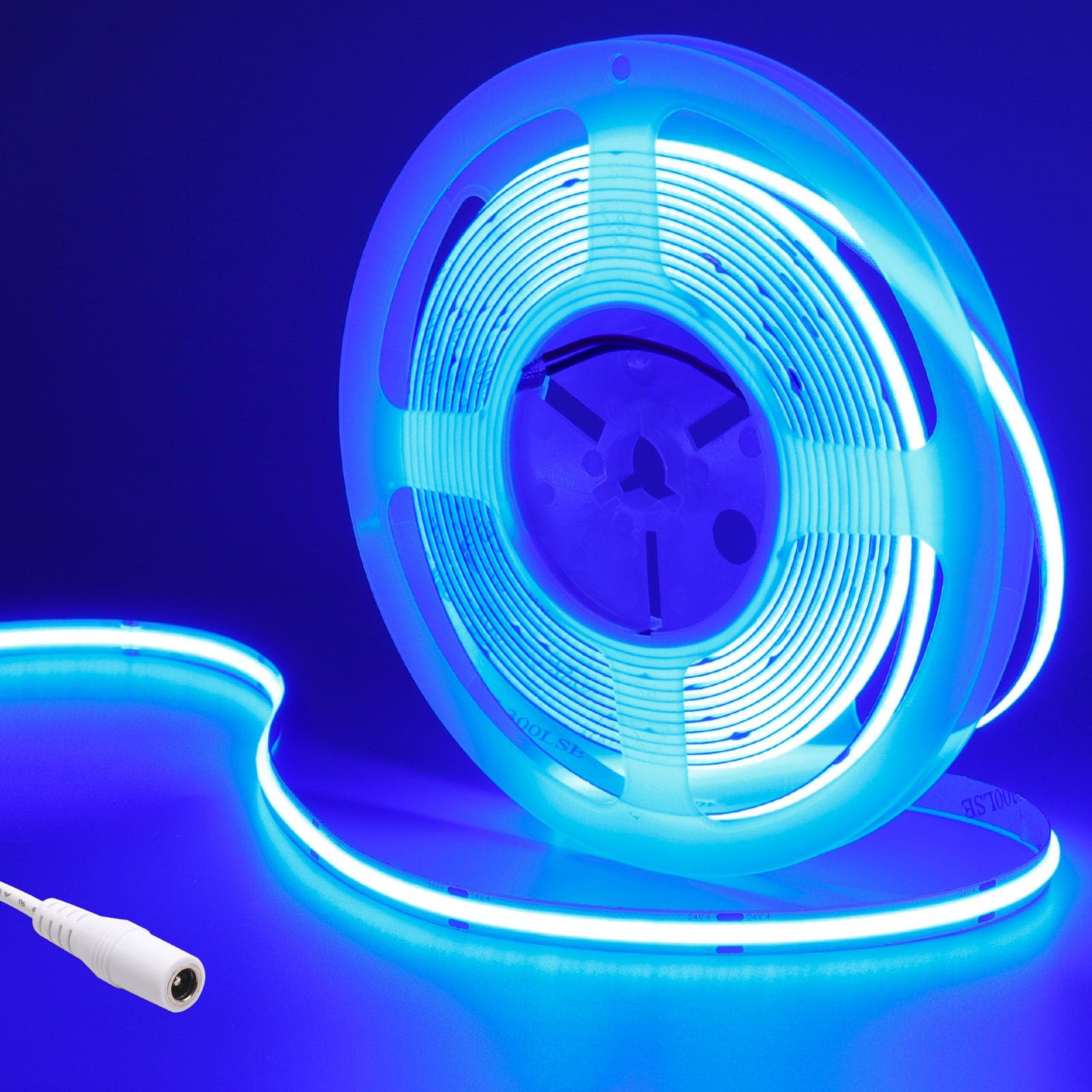 GOMING 24V Blue COB LED Strip Light 5M/16.4ft Uniform Glow 2400LEDs Flexible Not Waterproof IP20 LED Tape Lights for DIY Cabinet Bedroom Kitchen Home Decor(No Power Supply) — image 1