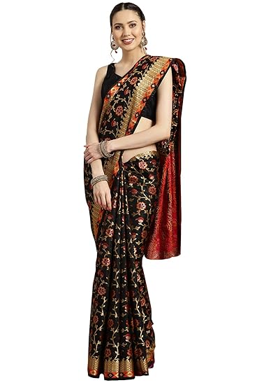 Poly Silk Black Woven Womens Saree