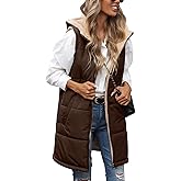 Uikue Womens Fall Reversible Vests Sleeveless Fleece Hoodie Jacket Zip Up Winter Warm Hooded Long Coat Outerwear with Pockets