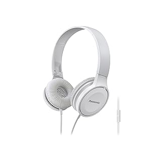 Panasonic RP-HF100M-W Lightweight ON-Ear Headphones with Microphone Plus Controller - White