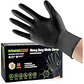 TREEGO 10 Mil Black Nitrile Gloves Heavy Duty — Diamond Texture Grip, Latex Free Disposable Mechanic Gloves, X-Large, 50 Count