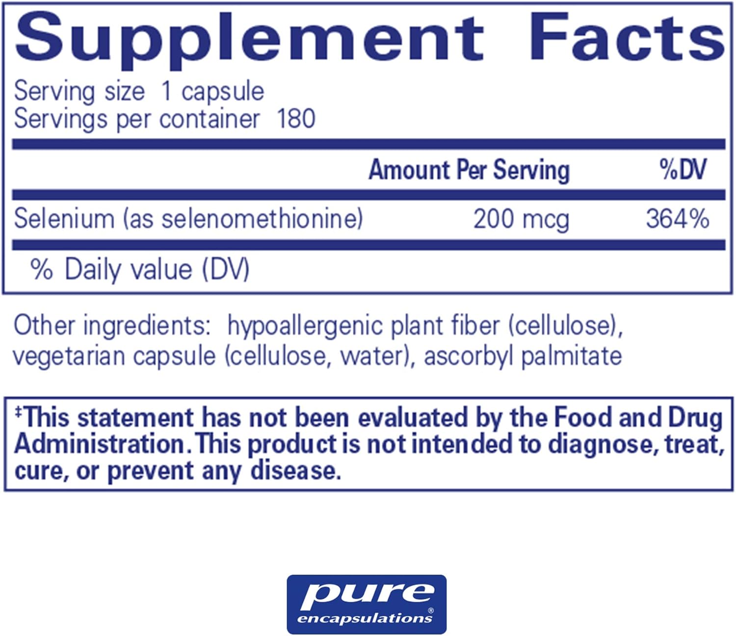 Pure Encapsulations - Selenium (Selenomethionine) - Hypoallergenic Antioxidant Supplement for Immune System Support* - 180 Capsules: Health & Personal Care