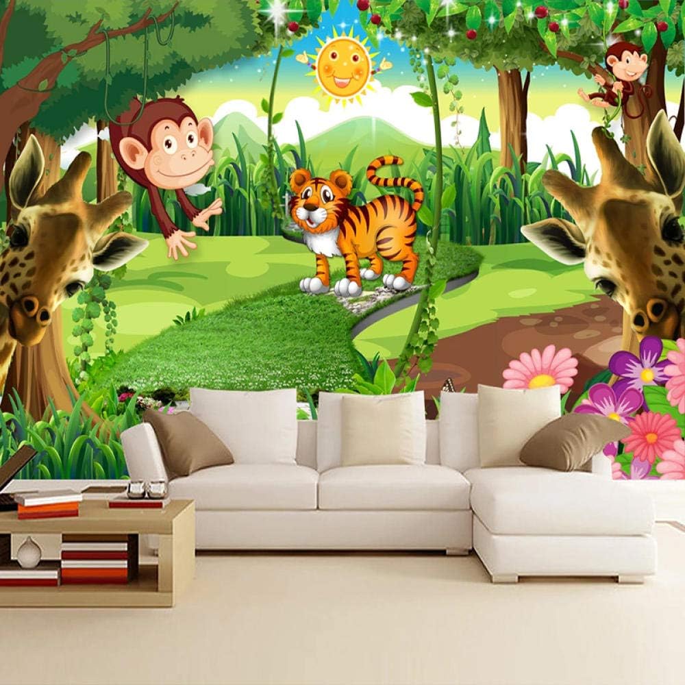 Mural Personalizado 3D Foto Tigre Mono Dibujos Animados Animal Bosque