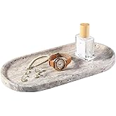 Koville Natural Travertine Tray for Bathroom Countertop, 12"x6" Vanity Decorative Marble Tray for Perfume, Candles, Jewelry, Stone Catchall Trays Jewelry Dish, Silver Stone Trays for Kitchen Counter