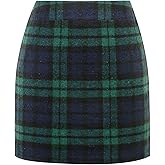 IDEALSANXUN Womens Plaid Mini Skirt Fall Winter High Elastic Waist Short Pencil Skirt