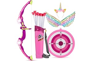 VGOFUN Kids Bow and Arrow Set: LED Light Up Archery Set with Unicorn Wings and Headband, 10 Suction Cup Arrows, Bow and Arrow, Indoor and Outdoor Toys for Girls Ages 3 4 5 6 7 8