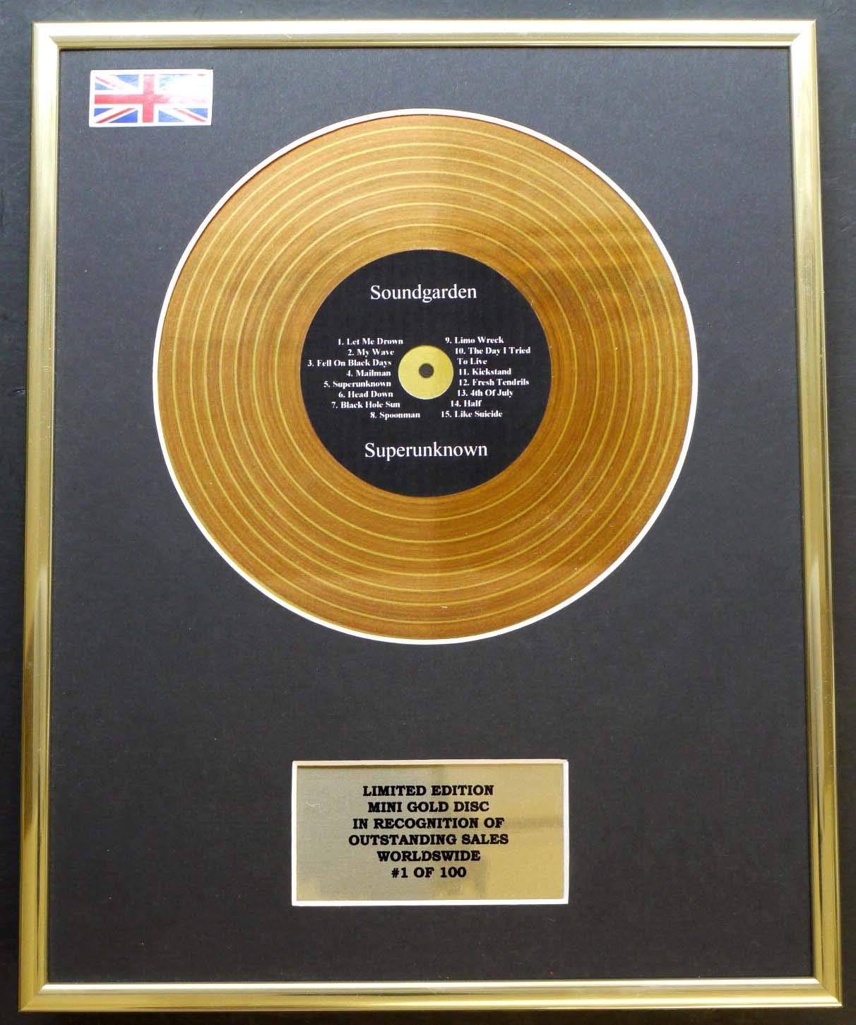 SOUNDGARDEN/MINI GOLD DISC DISPLAY/LIMITED EDITION/COA/SUPERUNKNOWN
