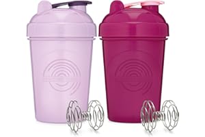 GOMOYO [2 Pack 20-Ounce Shaker Bottle (Lavender, Raspberry) | Protein Shaker Cup 2-Pack with Agitators | Protein Shaker Bottle Set is BPA Free and Dishwasher Safe