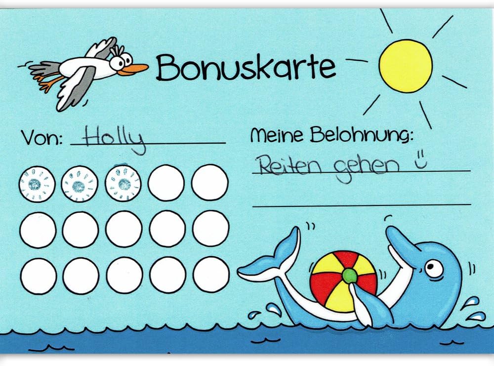 5x Bonuskarten Delfin Din A6 Belohnungssystem Kinder Fur Jungen Madchen Punkte Sammeln Belohnungstafel Fleisskartchen Fleisskarte Topfchentraining Hausaufgaben Hausarbeit Stempelkarte Punktekarte Amazon De Spielzeug