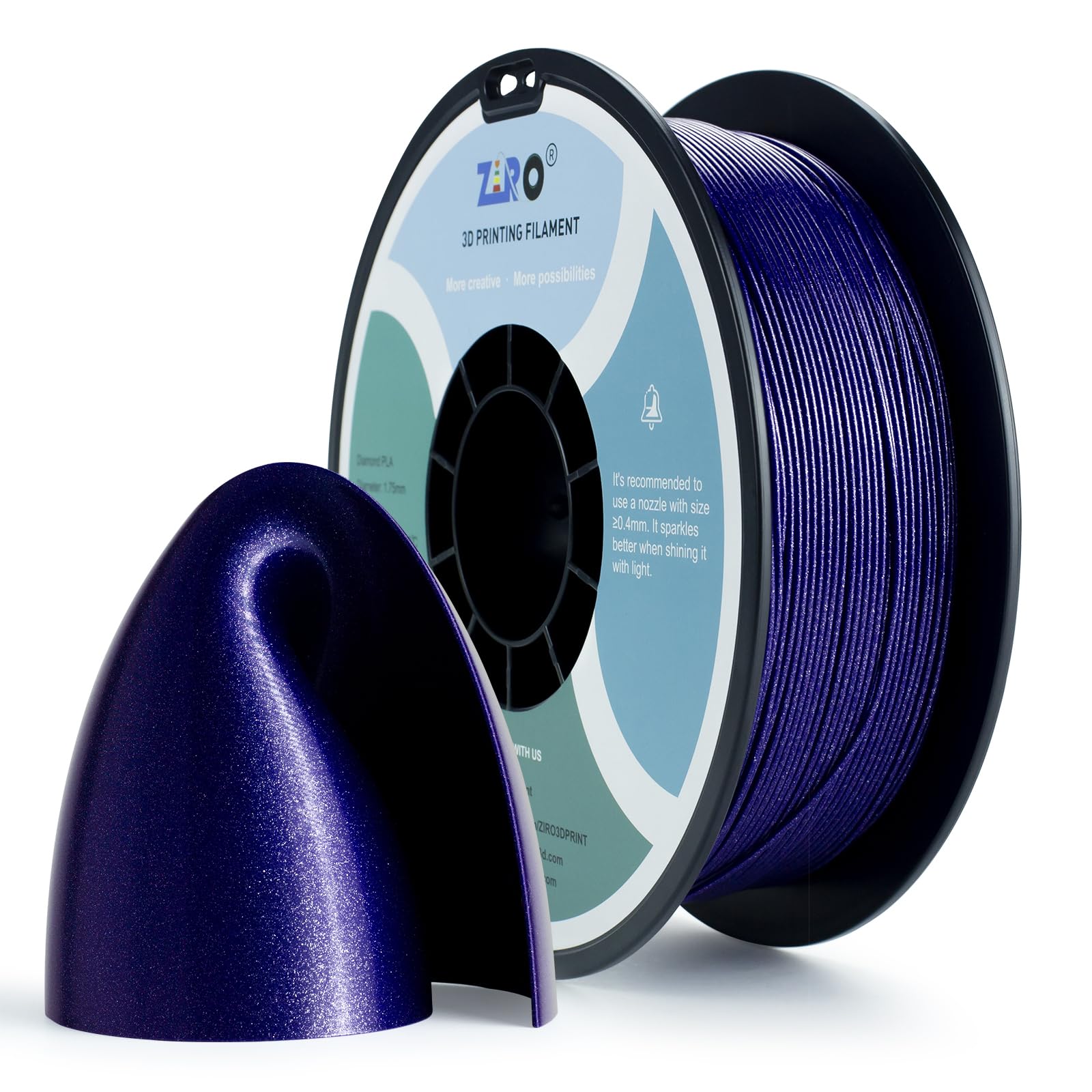 ZIRO PLA Glitter Filament 1.75mm, 3D Printer Filament PLA-Diamond Series 1.75 1KG(2.2lbs), Dimensional Accuracy +/- 0.03mm, Diamond Blue