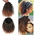 Short Ponytail Extension Afro Kinky Curly Ponytail Hair Piece for African American Ponytail Extension Synthetic Afro Kinky Curly Ponytail for Women (Mix Brown(1B/30#))